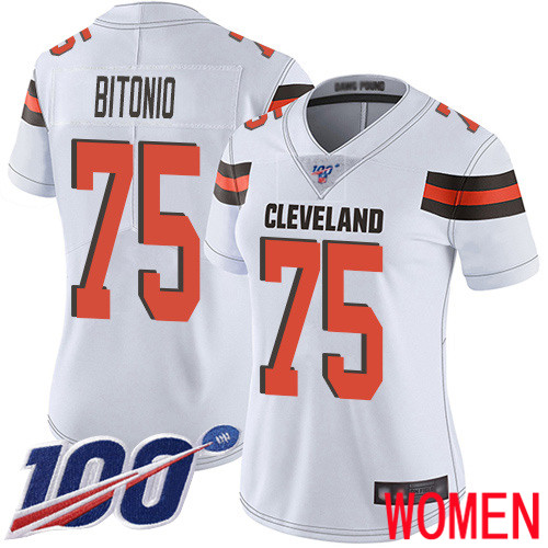 Cleveland Browns Joel Bitonio Women White Limited Jersey #75 NFL Football Road 100th Season Vapor Untouchable